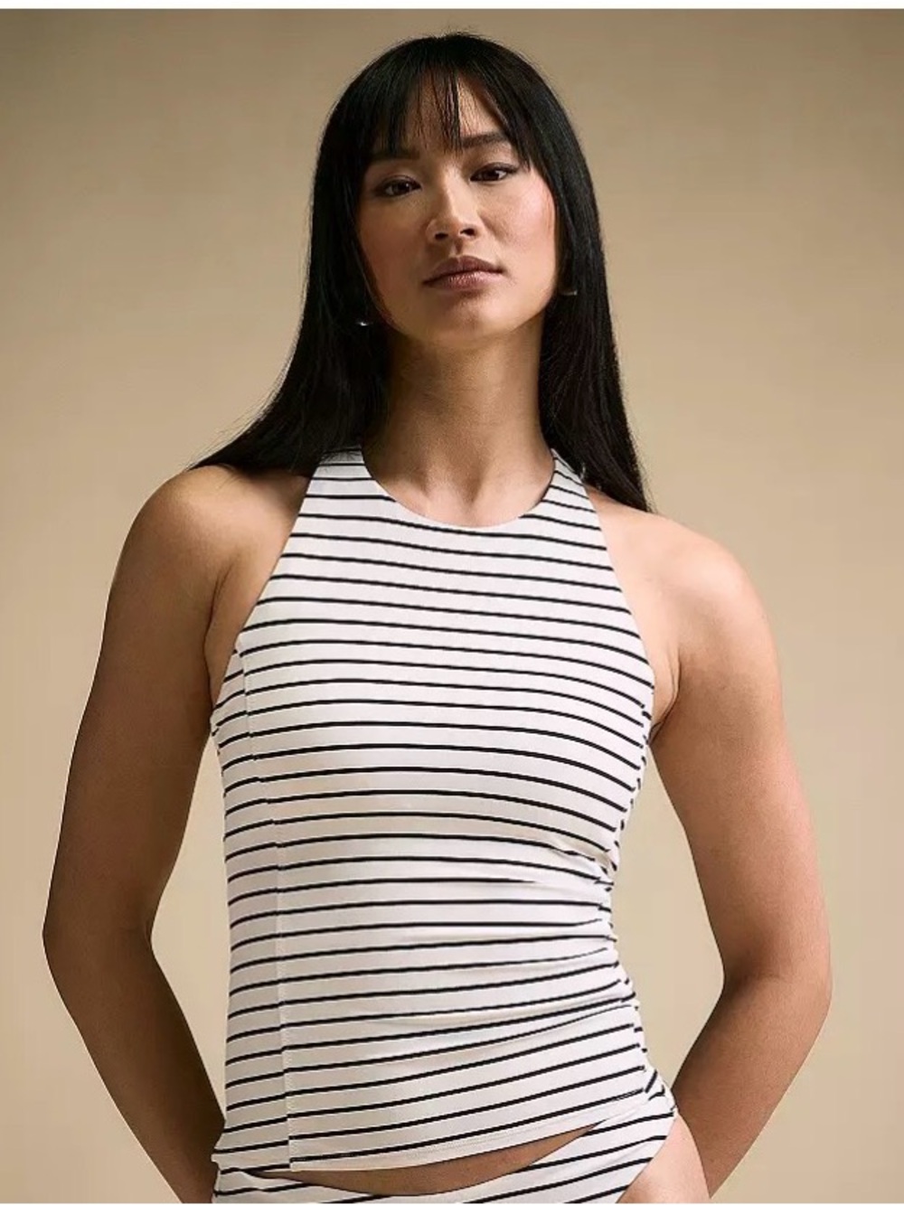 CALIA by Carrie Underwood White and Black Striped High Neck Swim Tankini